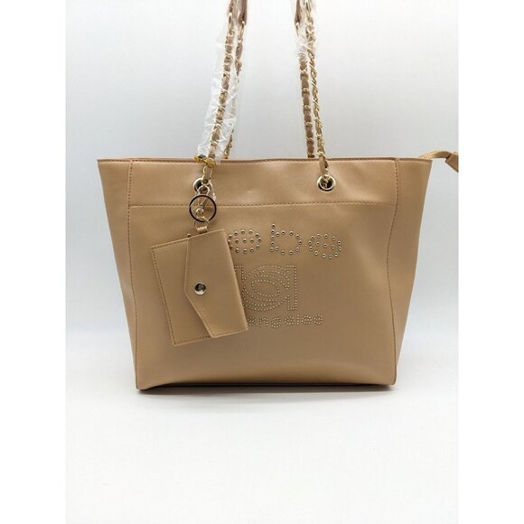 Bebe Allegro Faux-leather Medium Tote + Card case Charm 2 Piece Set - Tan - Picture 14 of 16